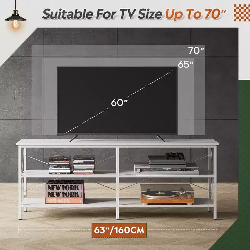70 Inch TV Stand for Living Room & Bedroom, 63 Media Console with 3-Tier Storage Shelves