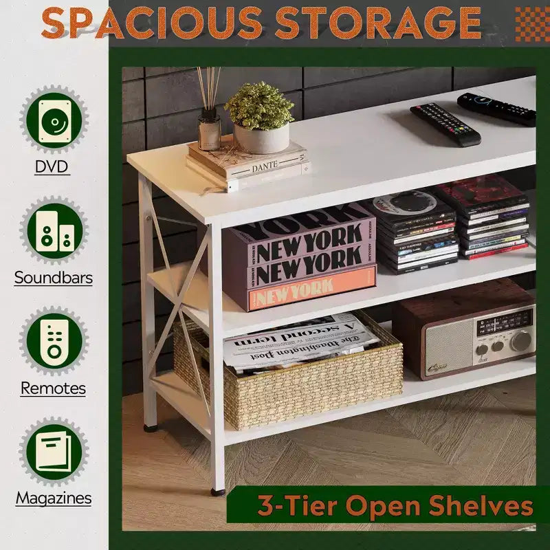 70 Inch TV Stand for Living Room & Bedroom, 63 Media Console with 3-Tier Storage Shelves