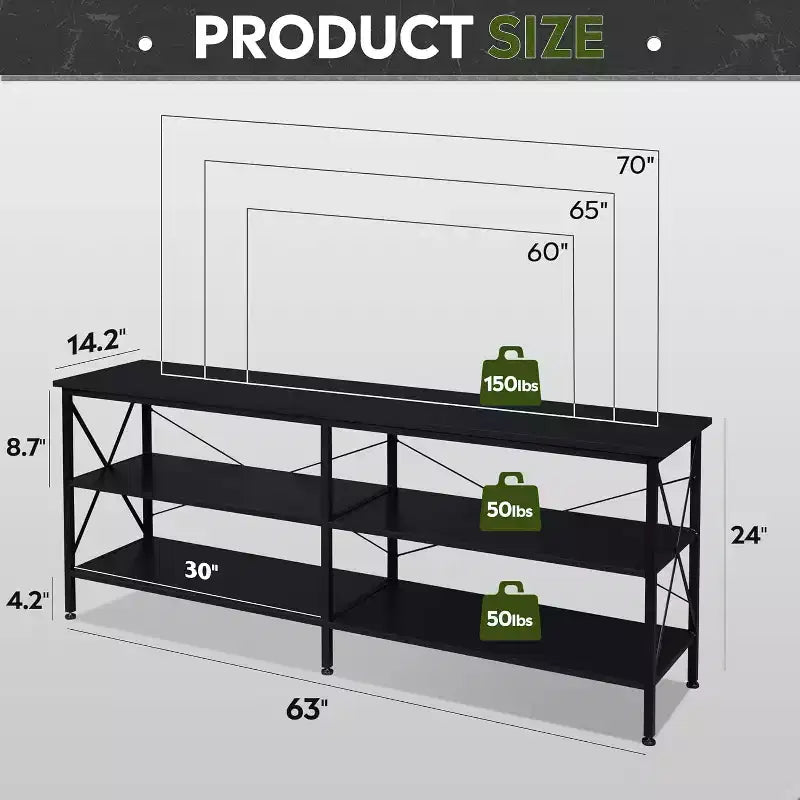 70 Inch TV Stand for Living Room & Bedroom, 63 Media Console with 3-Tier Storage Shelves