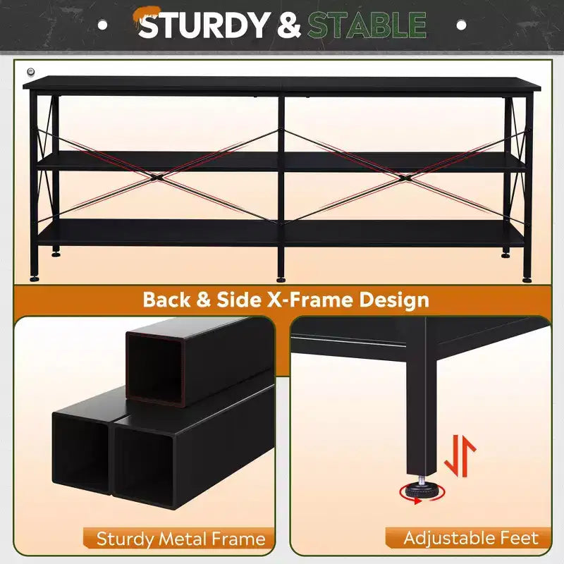 70 Inch TV Stand for Living Room & Bedroom, 63 Media Console with 3-Tier Storage Shelves