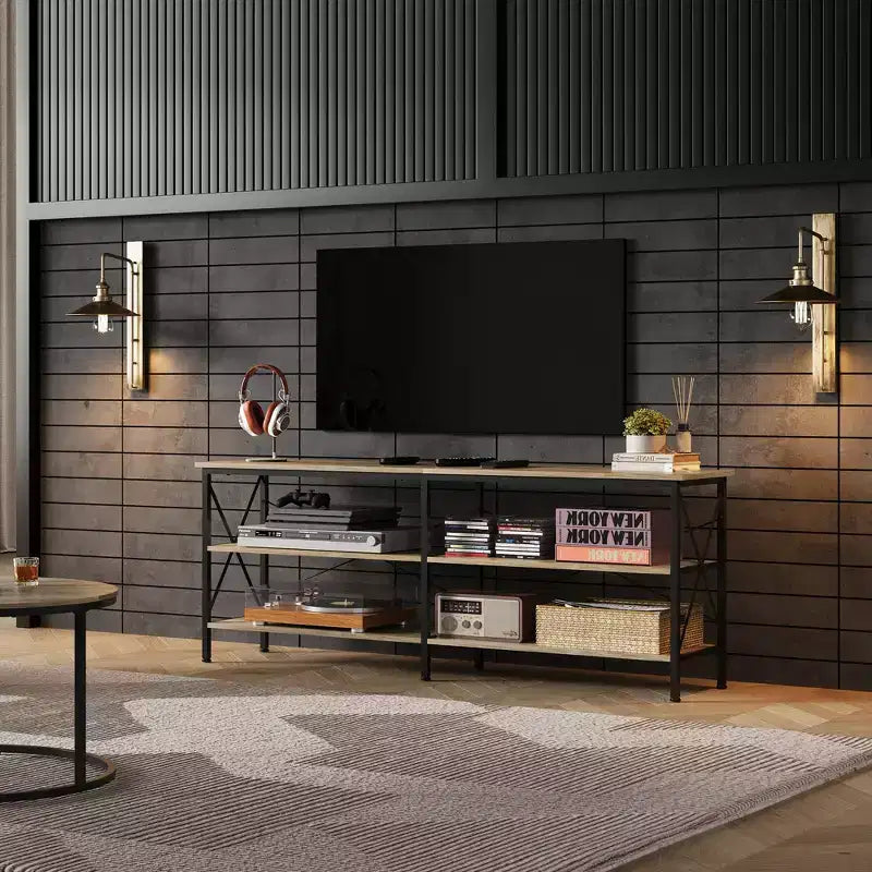 70 Inch TV Stand for Living Room & Bedroom, 63 Media Console with 3-Tier Storage Shelves