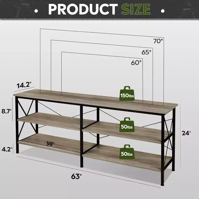 70 Inch TV Stand for Living Room & Bedroom, 63 Media Console with 3-Tier Storage Shelves