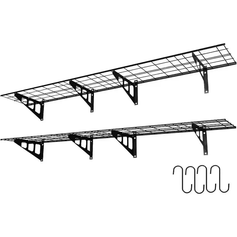 2 Piece Garage Wall Mount Floating Storage Shelf, 20 x 48 Heavy Duty Garage Wall Shelf with Hooks, Floating Shelves, 560lb Load Capacity