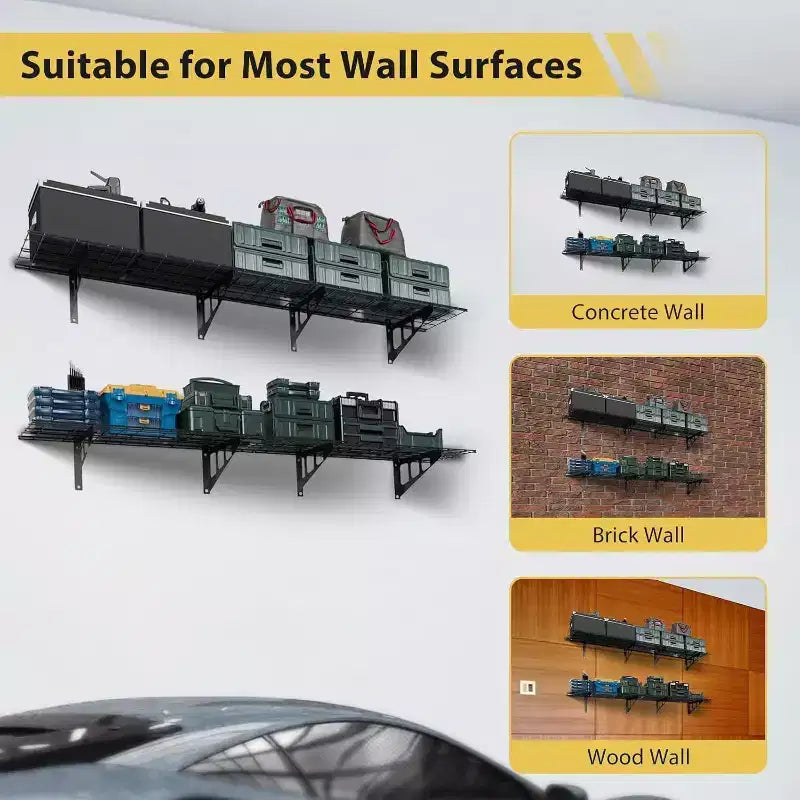 2 Piece Garage Wall Mount Floating Storage Shelf, 20 x 48 Heavy Duty Garage Wall Shelf with Hooks, Floating Shelves, 560lb Load Capacity