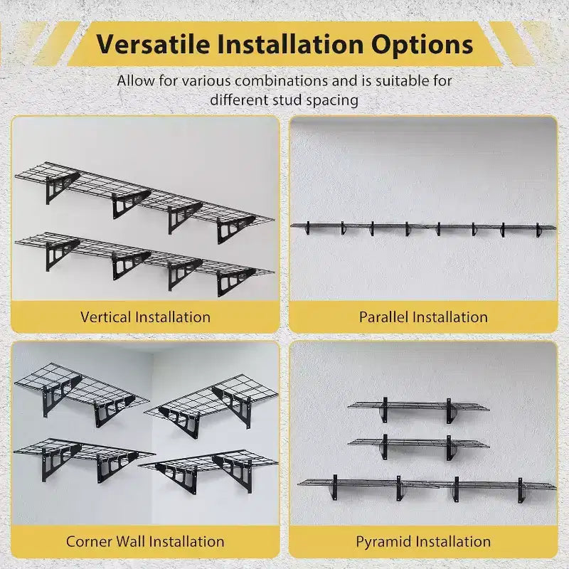 2 Piece Garage Wall Mount Floating Storage Shelf, 20 x 48 Heavy Duty Garage Wall Shelf with Hooks, Floating Shelves, 560lb Load Capacity