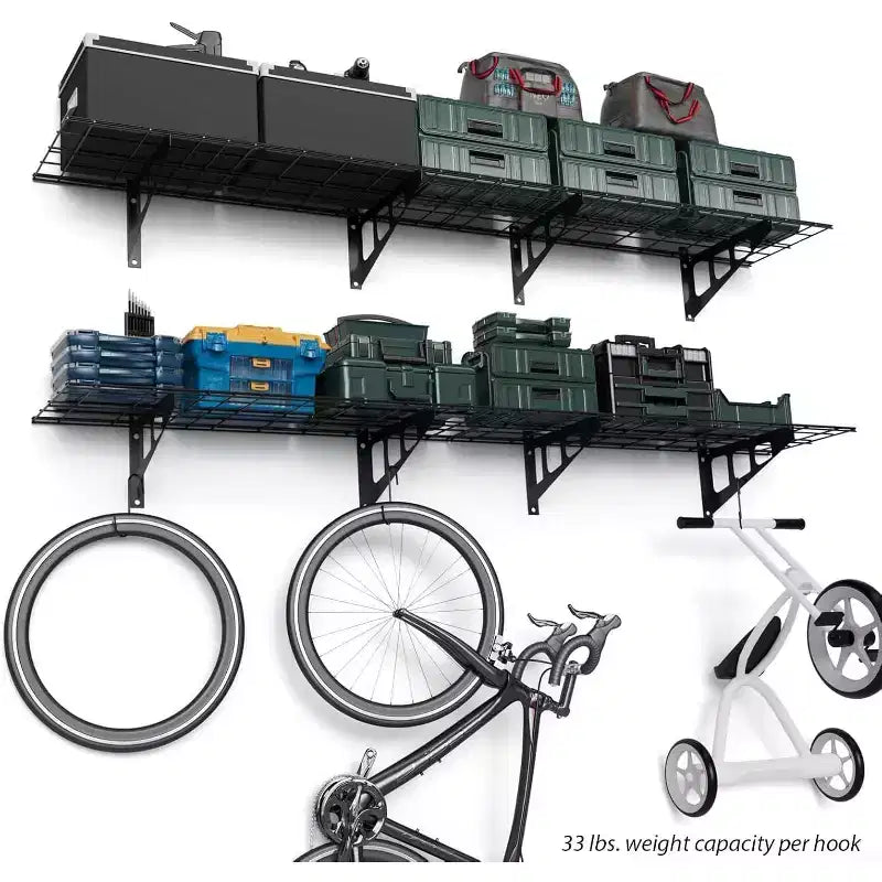 2 Piece Garage Wall Mount Floating Storage Shelf, 20 x 48 Heavy Duty Garage Wall Shelf with Hooks, Floating Shelves, 560lb Load Capacity