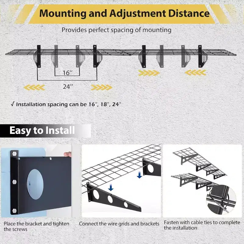 2 Piece Garage Wall Mount Floating Storage Shelf, 20 x 48 Heavy Duty Garage Wall Shelf with Hooks, Floating Shelves, 560lb Load Capacity