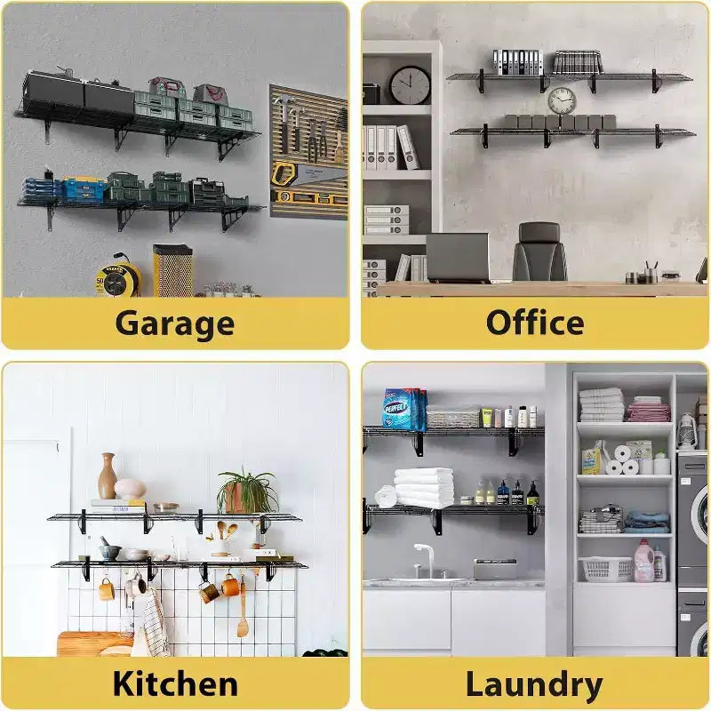 2 Piece Garage Wall Mount Floating Storage Shelf, 20 x 48 Heavy Duty Garage Wall Shelf with Hooks, Floating Shelves, 560lb Load Capacity