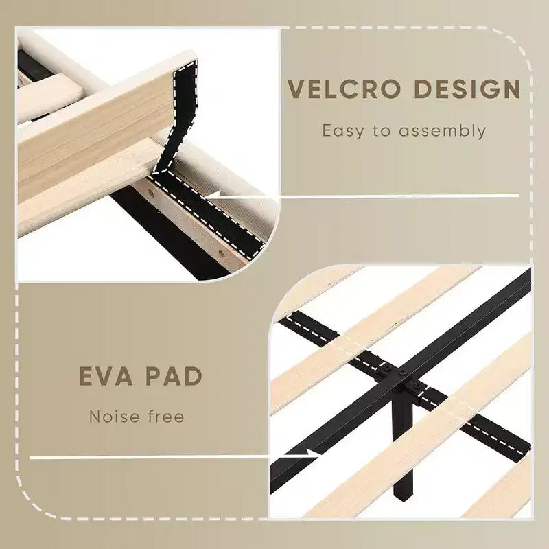Queen Size Bed Frame with 2 Storage Drawers, Lined Fabric Upholstered Headboard with Charging Station, Storage Shelf, No Box Spring Needed, Beige