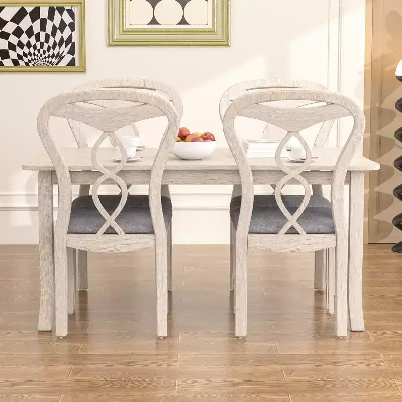 VECELO Rustic Wooden Dining Chairs, Rubber Wood Kitchen Chairs with Padded Seat & Elegant Hollowed Backrest, Gray