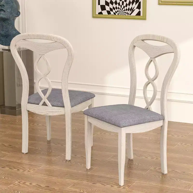 VECELO Rustic Wooden Dining Chairs, Rubber Wood Kitchen Chairs with Padded Seat & Elegant Hollowed Backrest, Gray