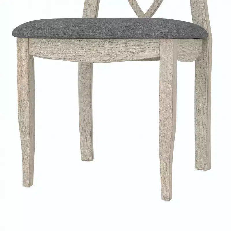 VECELO Rustic Wooden Dining Chairs, Rubber Wood Kitchen Chairs with Padded Seat & Elegant Hollowed Backrest, Gray