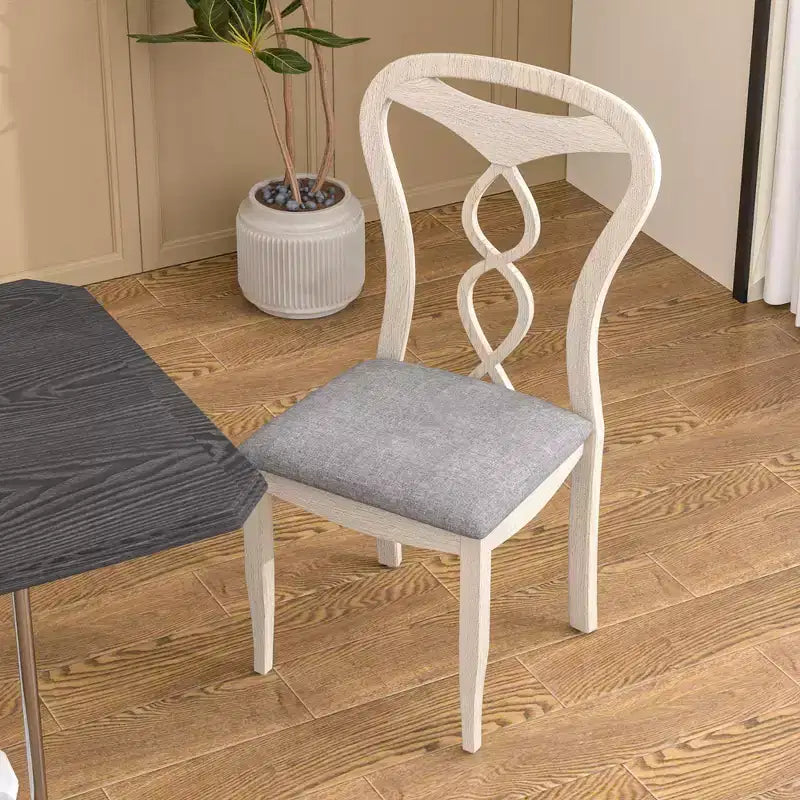 VECELO Rustic Wooden Dining Chairs, Rubber Wood Kitchen Chairs with Padded Seat & Elegant Hollowed Backrest, Gray
