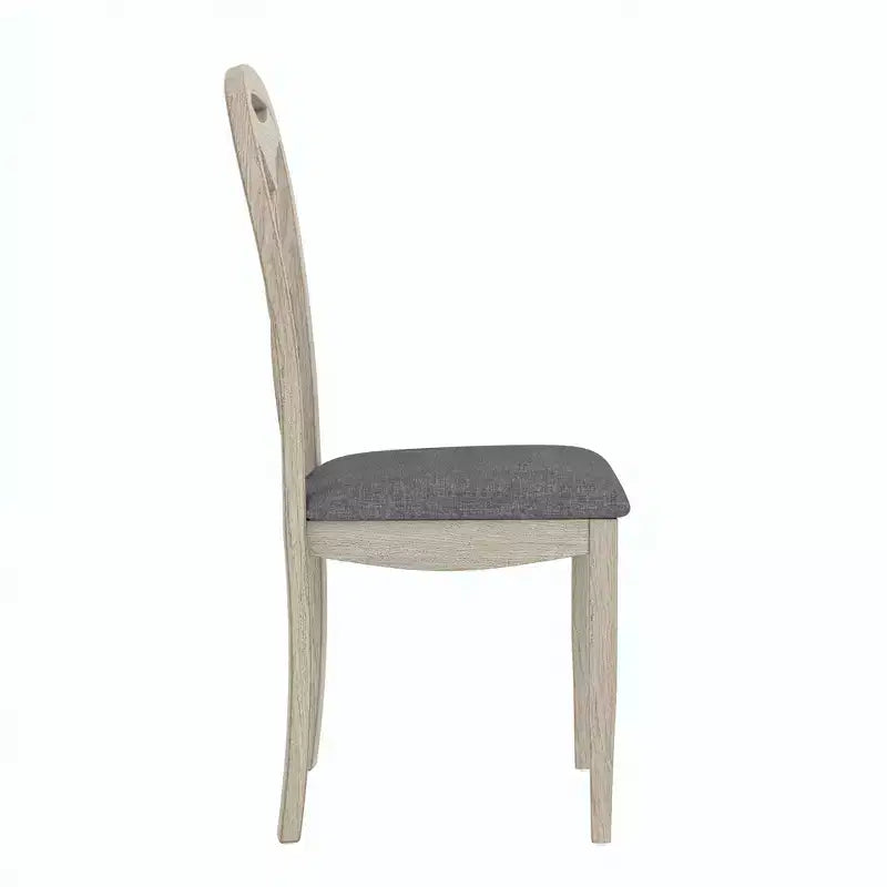 VECELO Rustic Wooden Dining Chairs, Rubber Wood Kitchen Chairs with Padded Seat & Elegant Hollowed Backrest, Gray
