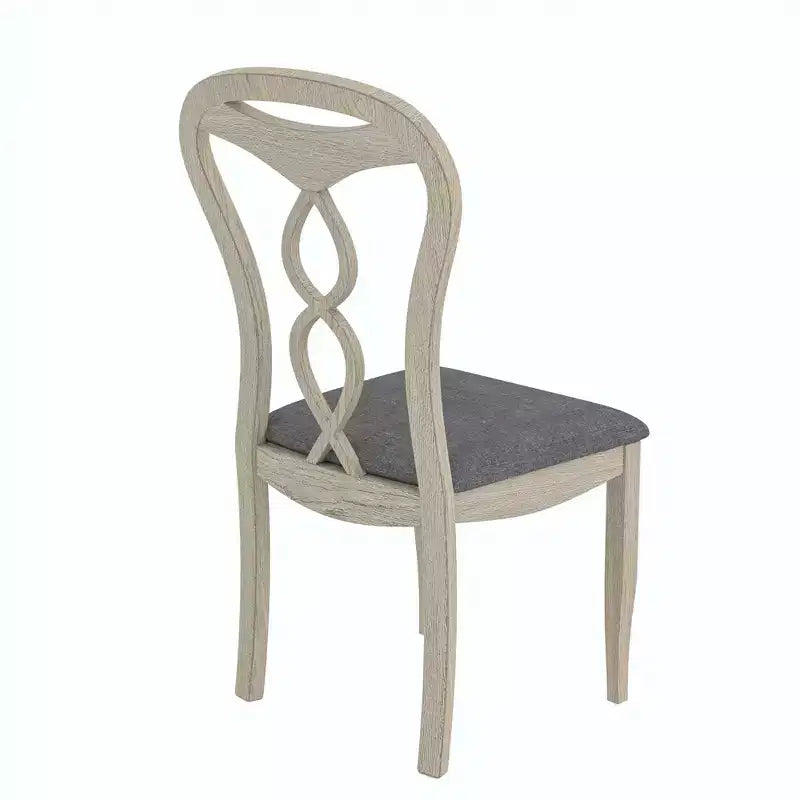 VECELO Rustic Wooden Dining Chairs, Rubber Wood Kitchen Chairs with Padded Seat & Elegant Hollowed Backrest, Gray