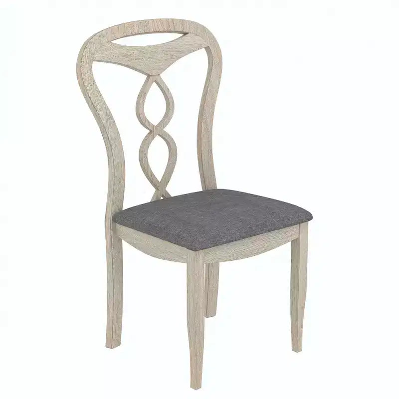 VECELO Rustic Wooden Dining Chairs, Rubber Wood Kitchen Chairs with Padded Seat & Elegant Hollowed Backrest, Gray