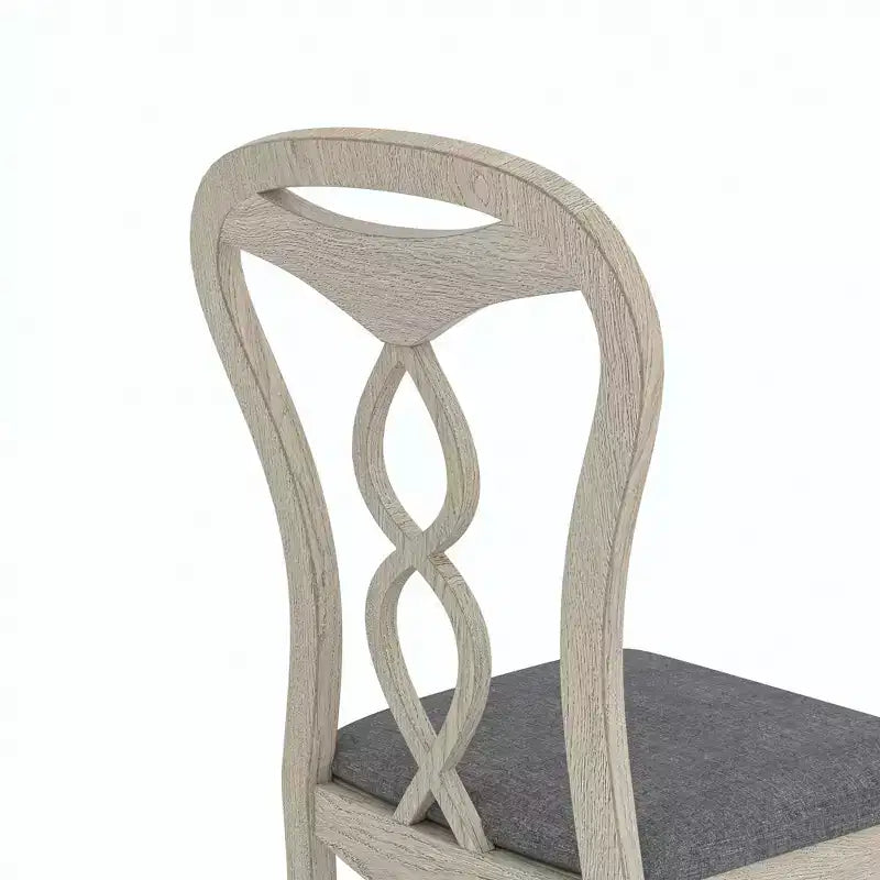 VECELO Rustic Wooden Dining Chairs, Rubber Wood Kitchen Chairs with Padded Seat & Elegant Hollowed Backrest, Gray