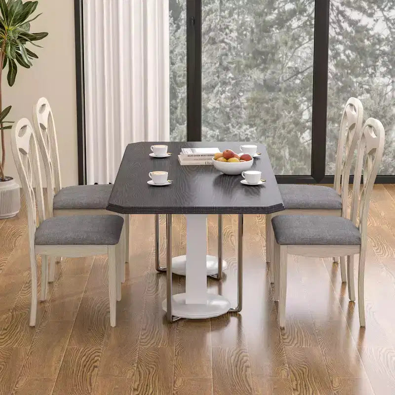 VECELO Rustic Wooden Dining Chairs, Rubber Wood Kitchen Chairs with Padded Seat & Elegant Hollowed Backrest, Gray
