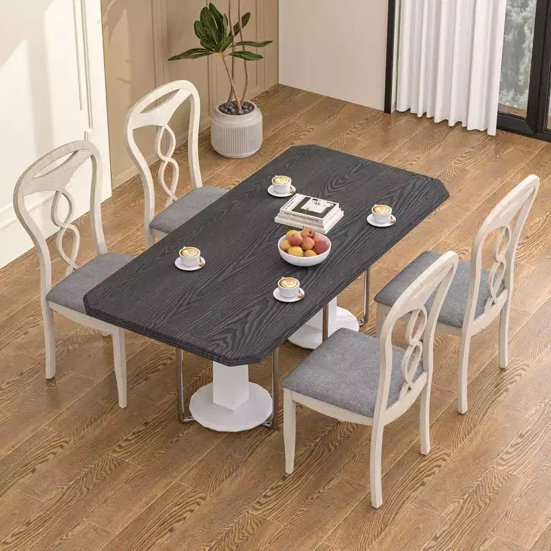 VECELO Rustic Wooden Dining Chairs, Rubber Wood Kitchen Chairs with Padded Seat & Elegant Hollowed Backrest, Gray