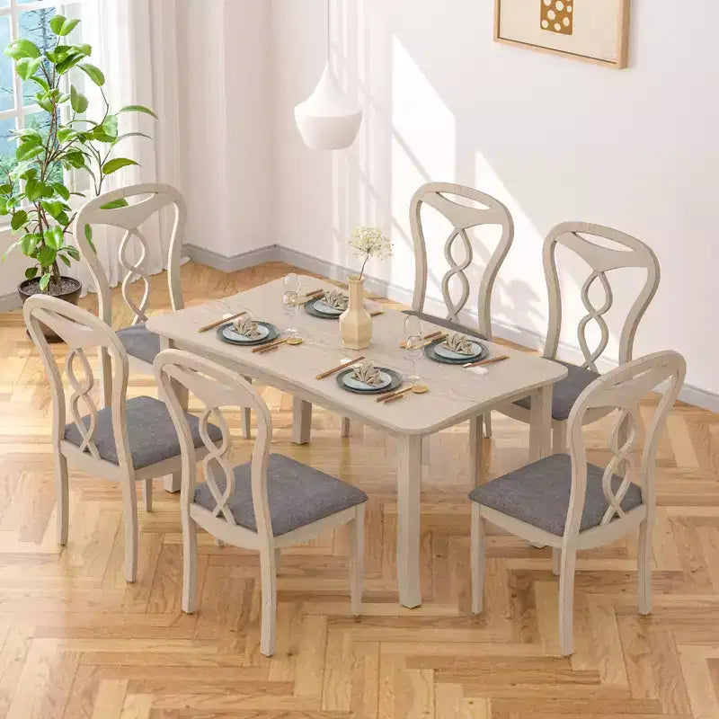 VECELO Rustic Wooden Dining Chairs, Rubber Wood Kitchen Chairs with Padded Seat & Elegant Hollowed Backrest, Gray