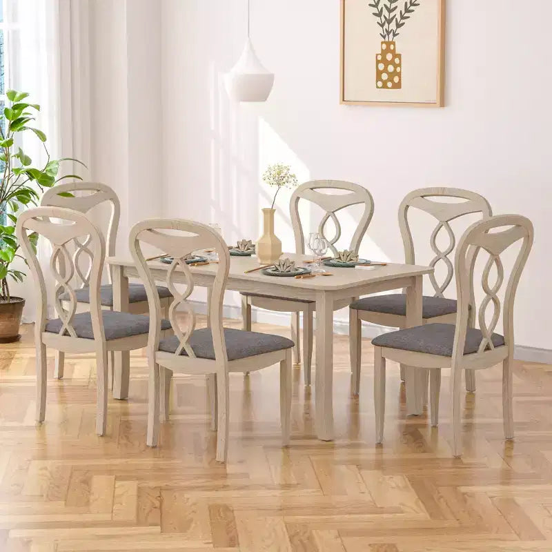 VECELO Rustic Wooden Dining Chairs, Rubber Wood Kitchen Chairs with Padded Seat & Elegant Hollowed Backrest, Gray