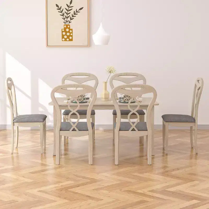 VECELO Rustic Wooden Dining Chairs, Rubber Wood Kitchen Chairs with Padded Seat & Elegant Hollowed Backrest, Gray