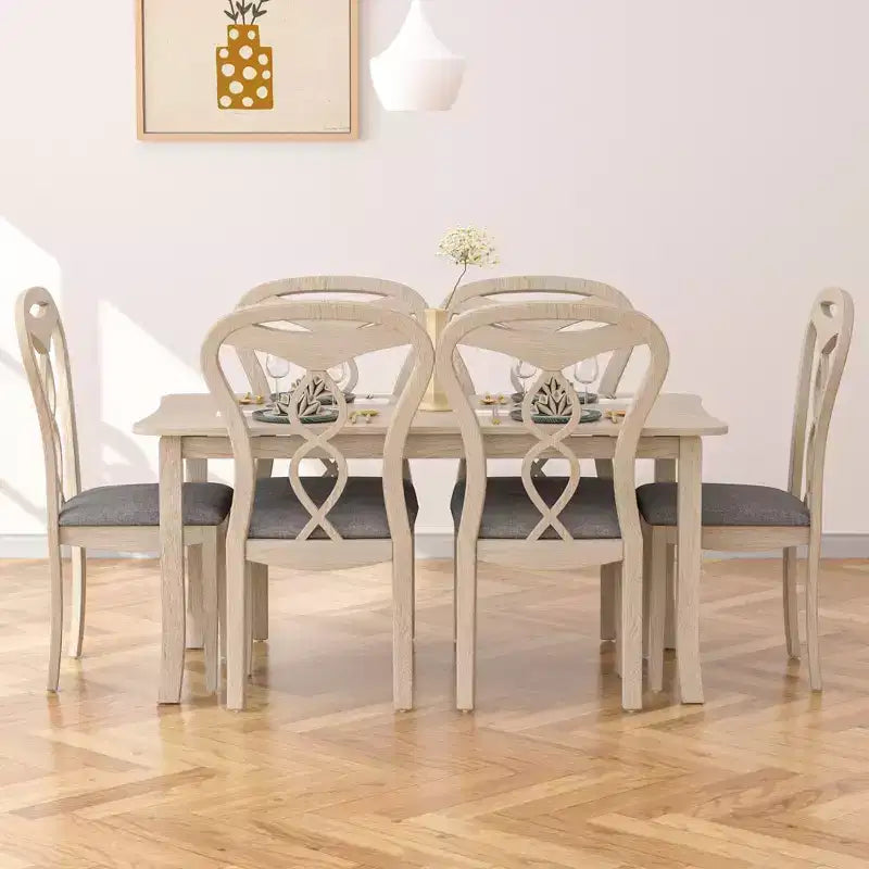 VECELO Rustic Wooden Dining Chairs, Rubber Wood Kitchen Chairs with Padded Seat & Elegant Hollowed Backrest, Gray