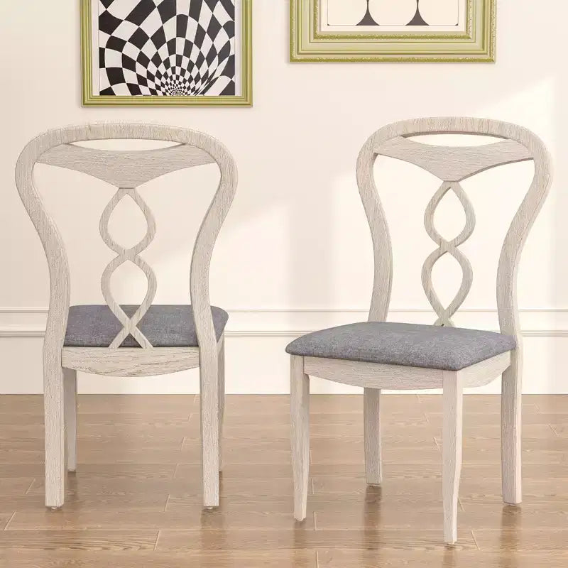 VECELO Rustic Wooden Dining Chairs, Rubber Wood Kitchen Chairs with Padded Seat & Elegant Hollowed Backrest, Gray