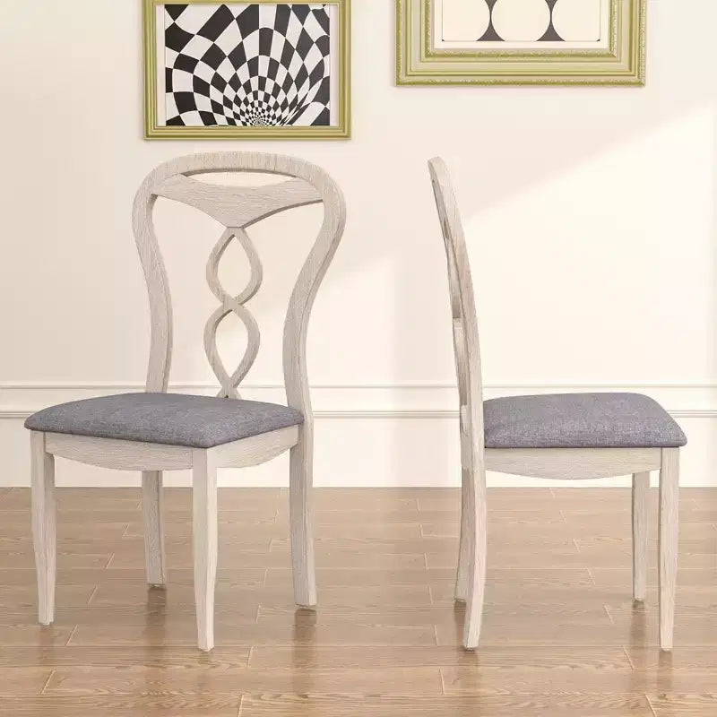 VECELO Rustic Wooden Dining Chairs, Rubber Wood Kitchen Chairs with Padded Seat & Elegant Hollowed Backrest, Gray