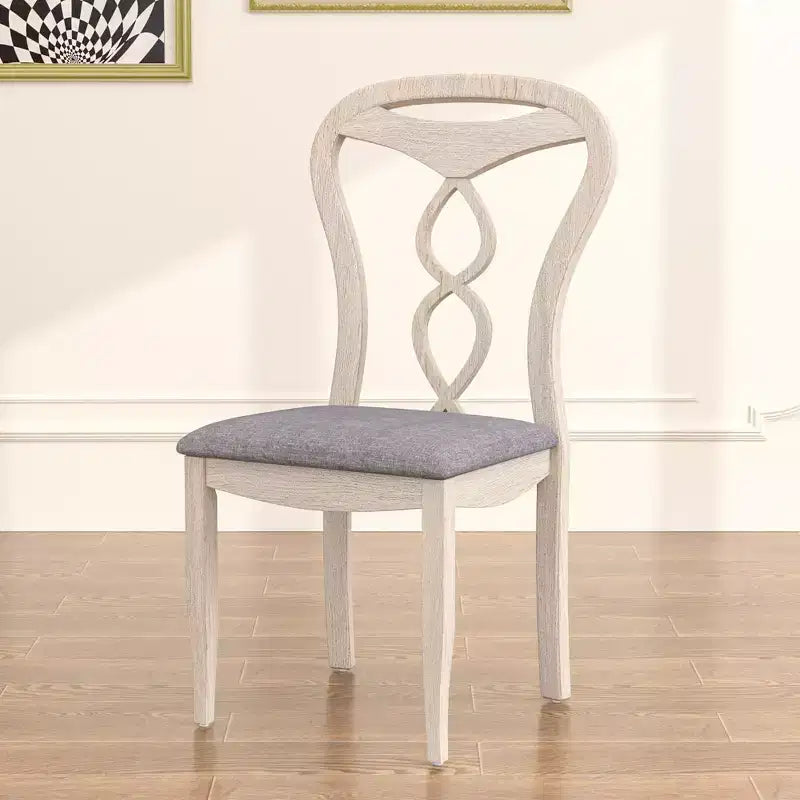 VECELO Rustic Wooden Dining Chairs, Rubber Wood Kitchen Chairs with Padded Seat & Elegant Hollowed Backrest, Gray