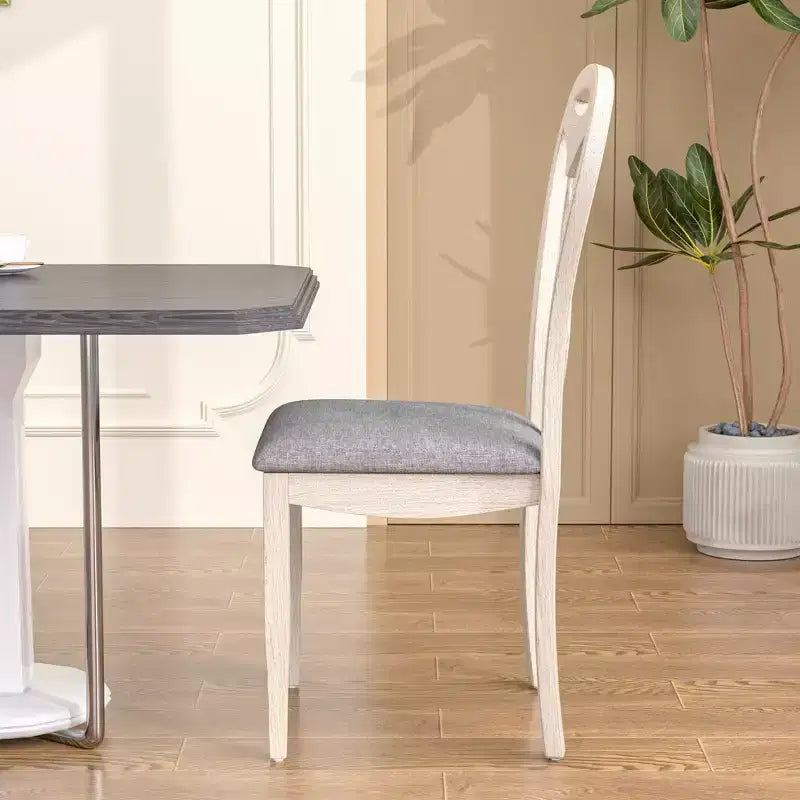 VECELO Rustic Wooden Dining Chairs, Rubber Wood Kitchen Chairs with Padded Seat & Elegant Hollowed Backrest, Gray