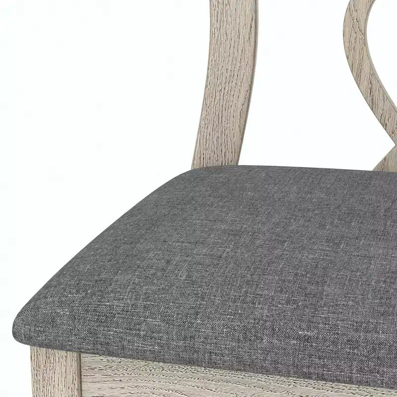 VECELO Rustic Wooden Dining Chairs, Rubber Wood Kitchen Chairs with Padded Seat & Elegant Hollowed Backrest, Gray