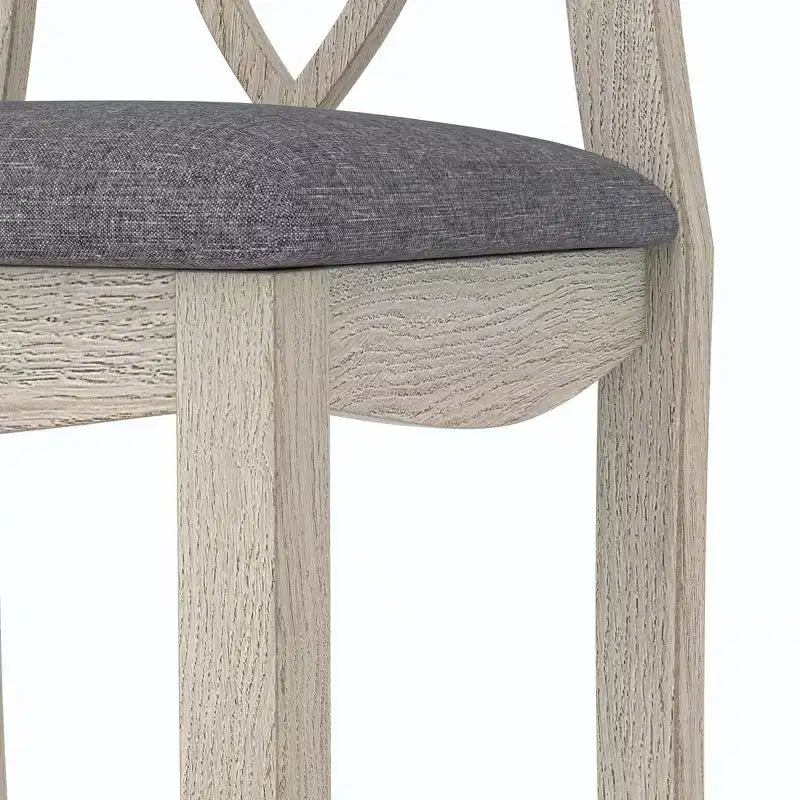 VECELO Rustic Wooden Dining Chairs, Rubber Wood Kitchen Chairs with Padded Seat & Elegant Hollowed Backrest, Gray