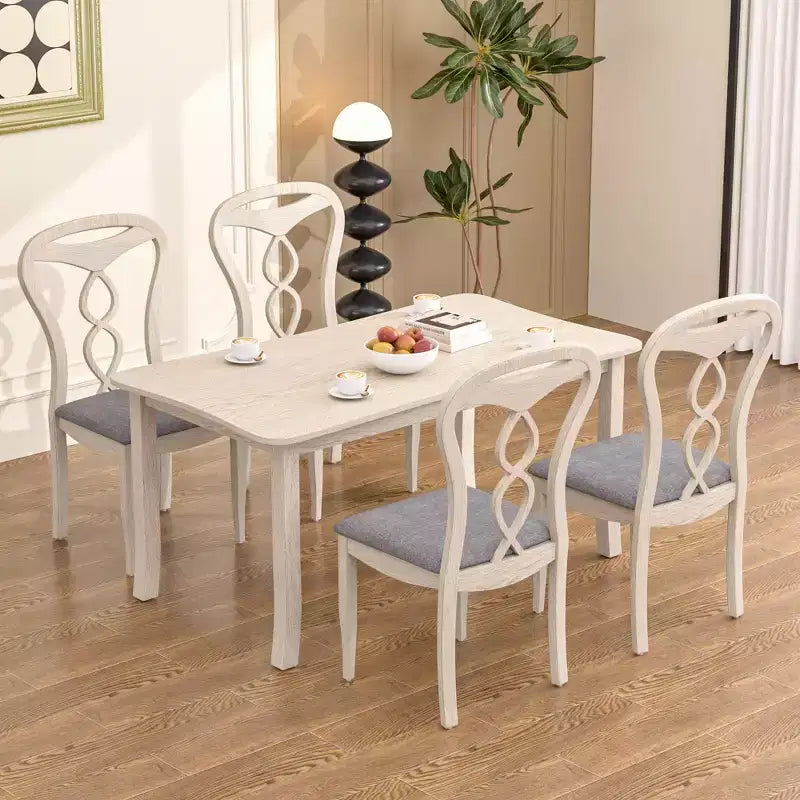 VECELO Rustic Wooden Dining Chairs, Rubber Wood Kitchen Chairs with Padded Seat & Elegant Hollowed Backrest, Gray