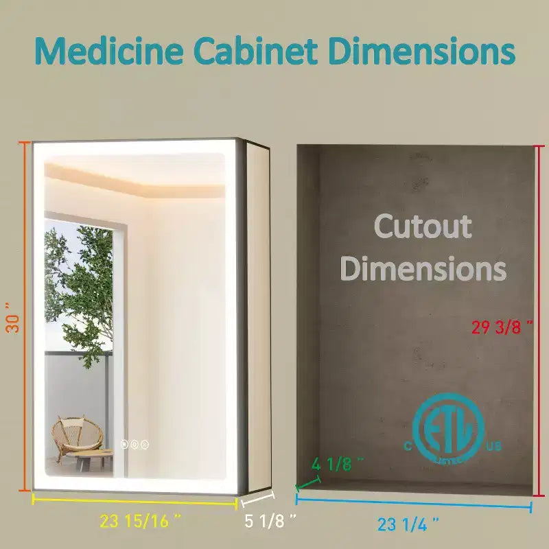 Grand Medicine Cabinet with Mirror and Light, Recessed/Mount Bathroom Medicine Cabinets, Defogger Mirror, Adjustable Shelves, Dimmable, Black
