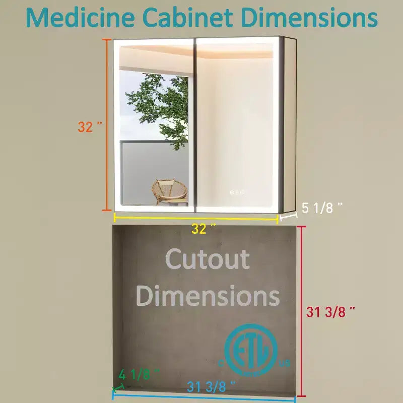 Grand Medicine Cabinet with Mirror and Light, Recessed/Mount Bathroom Medicine Cabinets, Defogger Mirror, Adjustable Shelves, Dimmable, Black