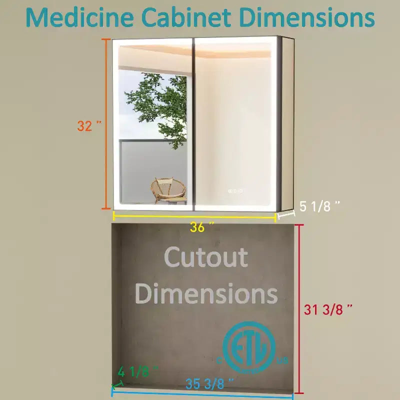 Grand Medicine Cabinet with Mirror and Light, Recessed/Mount Bathroom Medicine Cabinets, Defogger Mirror, Adjustable Shelves, Dimmable, Black