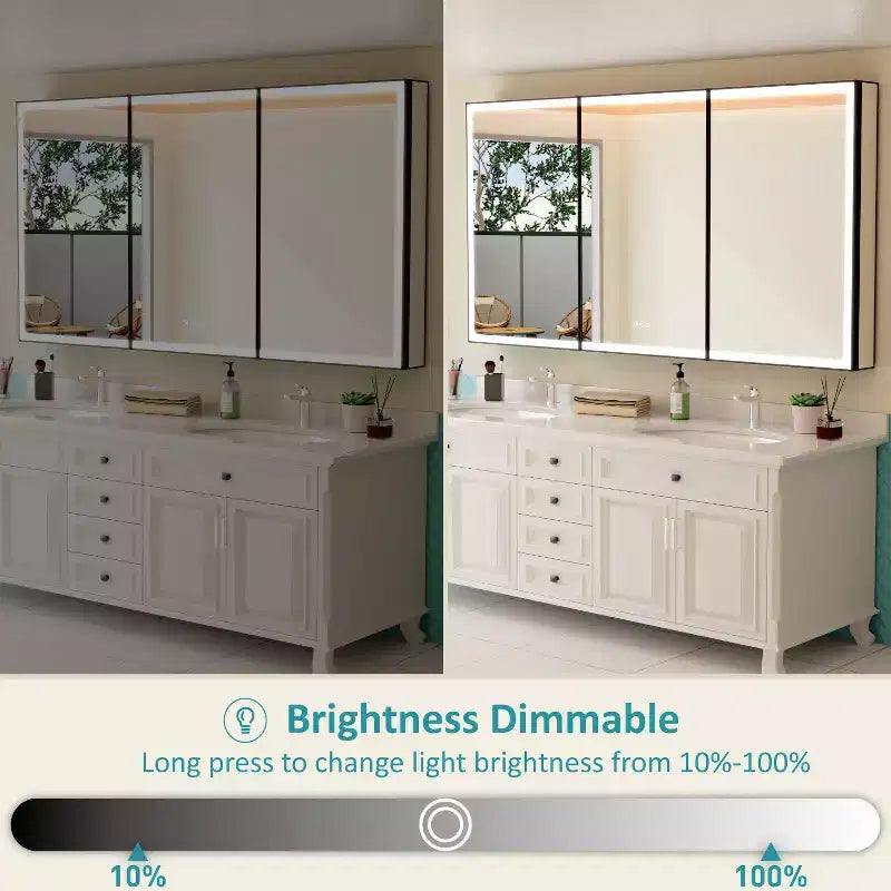 Grand Medicine Cabinet with Mirror and Light, Recessed/Mount Bathroom Medicine Cabinets, Defogger Mirror, Adjustable Shelves, Dimmable, Black