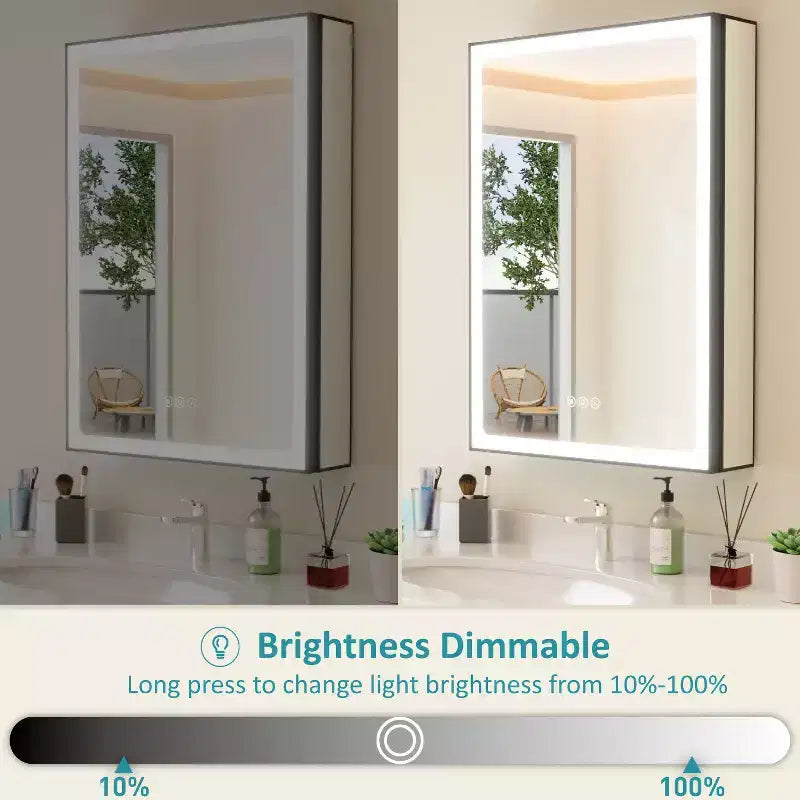 Grand Medicine Cabinet with Mirror and Light, Recessed/Mount Bathroom Medicine Cabinets, Defogger Mirror, Adjustable Shelves, Dimmable, Black