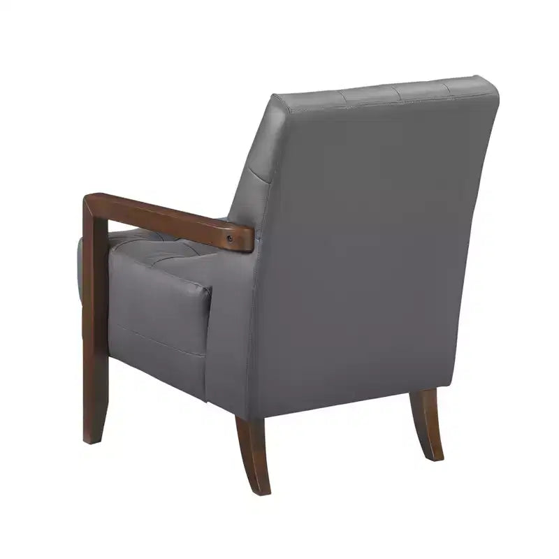 Okak Comfy Leather Accent Chair Contemporary Living Room Chair with Upholstered Tufted Cushion Walnut Finish Wood Armchair