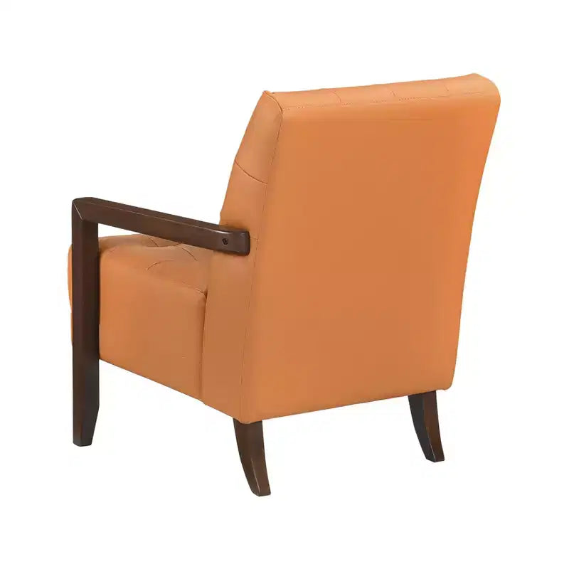Okak Comfy Leather Accent Chair Contemporary Living Room Chair with Upholstered Tufted Cushion Walnut Finish Wood Armchair
