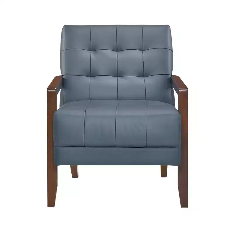 Okak Comfy Leather Accent Chair Contemporary Living Room Chair with Upholstered Tufted Cushion Walnut Finish Wood Armchair