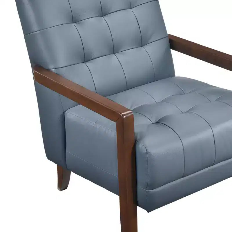Okak Comfy Leather Accent Chair Contemporary Living Room Chair with Upholstered Tufted Cushion Walnut Finish Wood Armchair