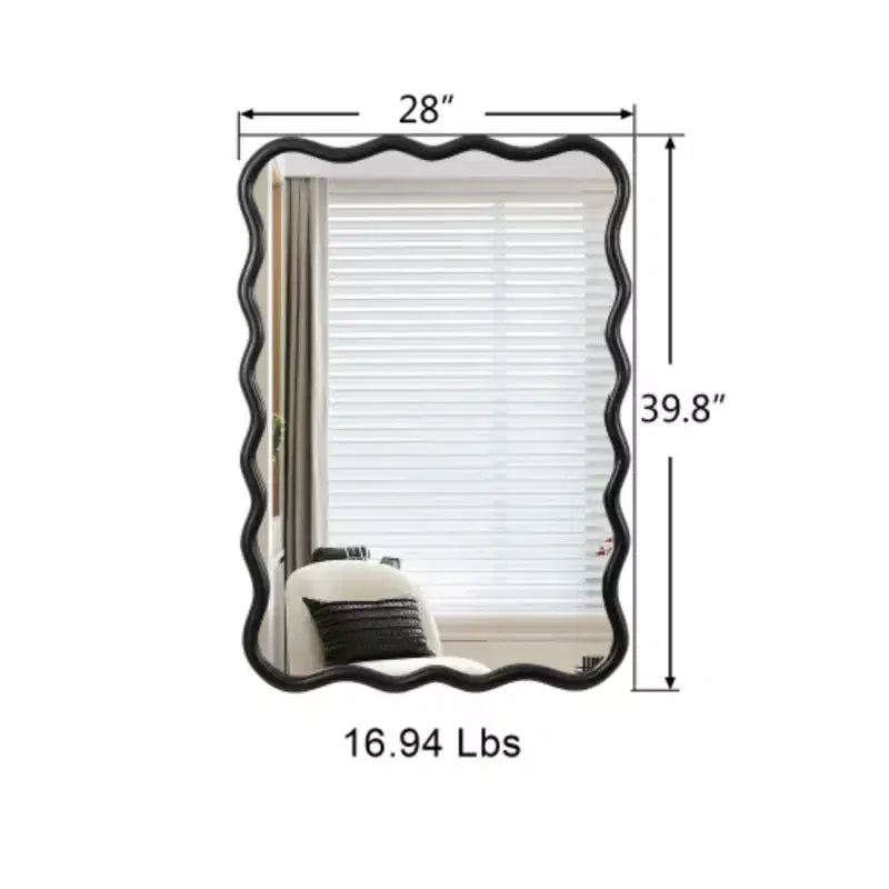 40 x 28 Solid Wood Wavy Rectangle Mirror-Black for Bathroom, Bedroom, Living Room, Dining Room, Cloakroom, Entryway