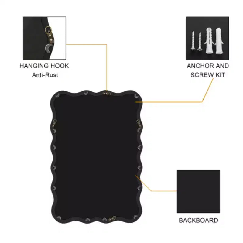 40 x 28 Solid Wood Wavy Rectangle Mirror-Black for Bathroom, Bedroom, Living Room, Dining Room, Cloakroom, Entryway