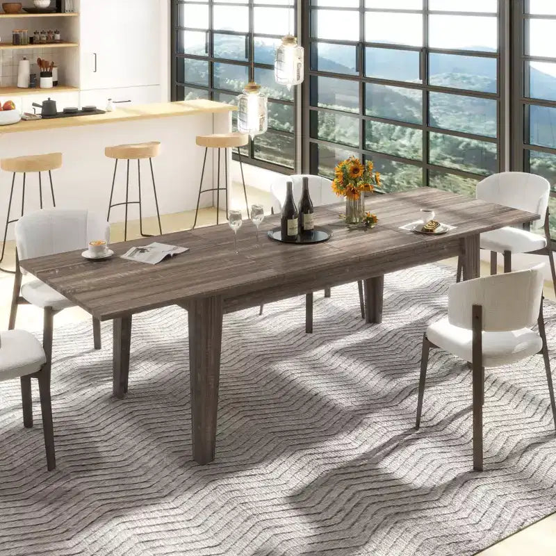 CLIHOME 106.3 Large Extendable Dining Table, MDF Kitchen Table