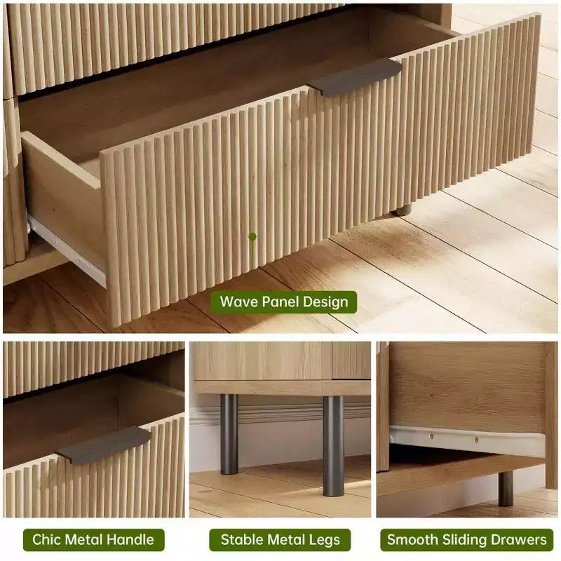 28 Wave Fluted 3-Drawer Dresser - Anti-Tip Safety, Tall Storage Chest w/Metal Legs for Bedroom & Entryway