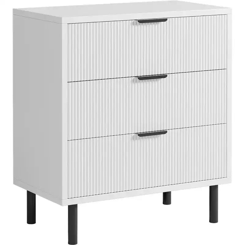 28 Wave Fluted 3-Drawer Dresser - Anti-Tip Safety, Tall Storage Chest w/Metal Legs for Bedroom & Entryway
