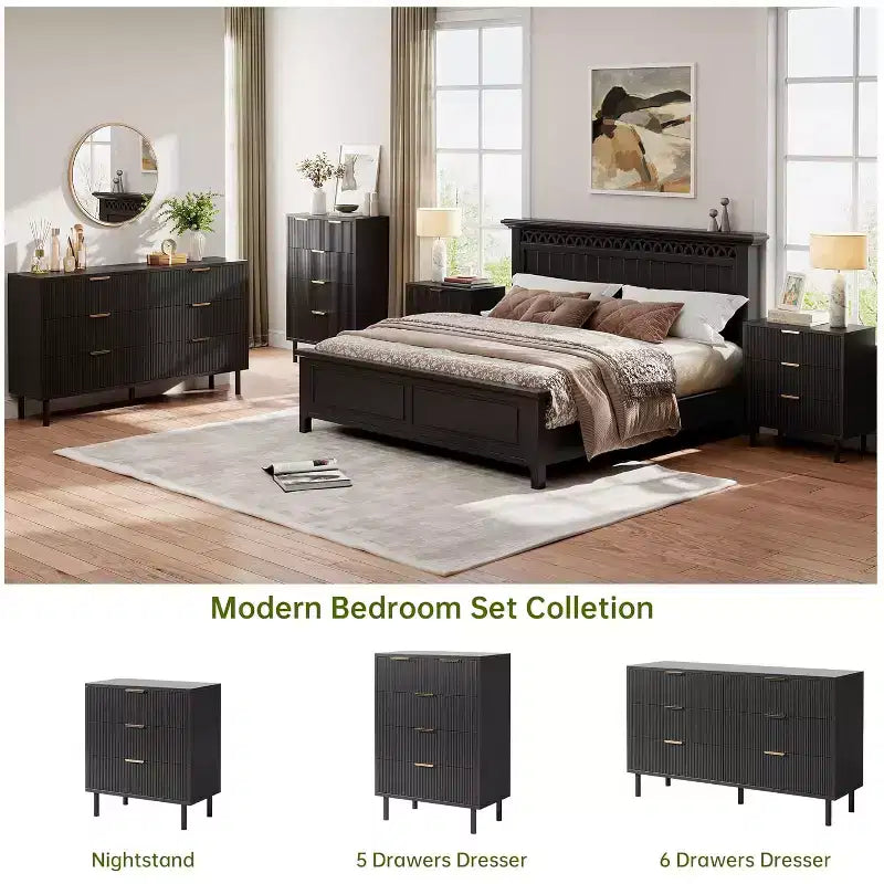 28 Wave Fluted 3-Drawer Dresser - Anti-Tip Safety, Tall Storage Chest w/Metal Legs for Bedroom & Entryway