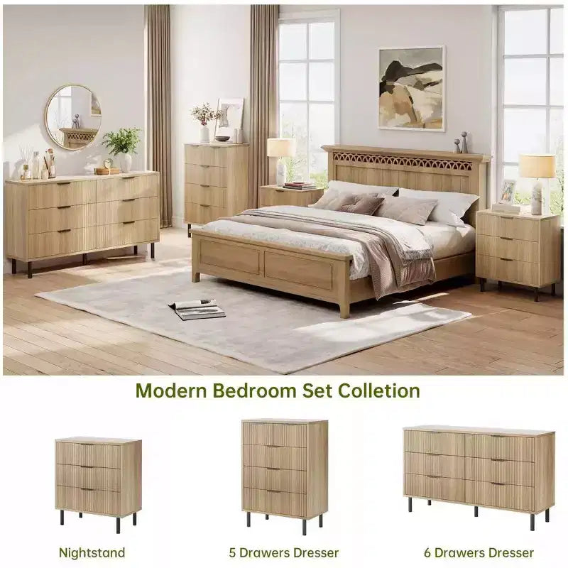 28 Wave Fluted 3-Drawer Dresser - Anti-Tip Safety, Tall Storage Chest w/Metal Legs for Bedroom & Entryway